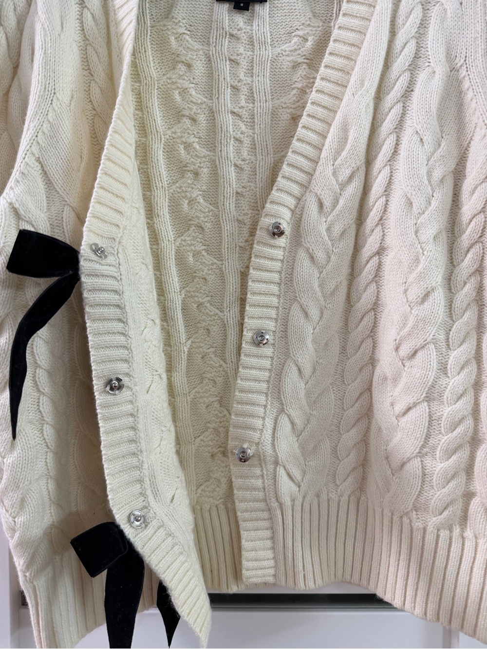 Rails Clarissa Top in Cream Cable-Knit with Black Velvet Bows - Picture 6 of 9